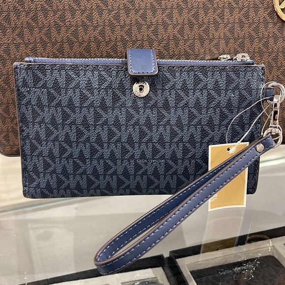 Michael Kors Jet Set Travel Large Double-Zip Wristlet-Wallet-PhoneHolder Admiral - Picture 3 of 16